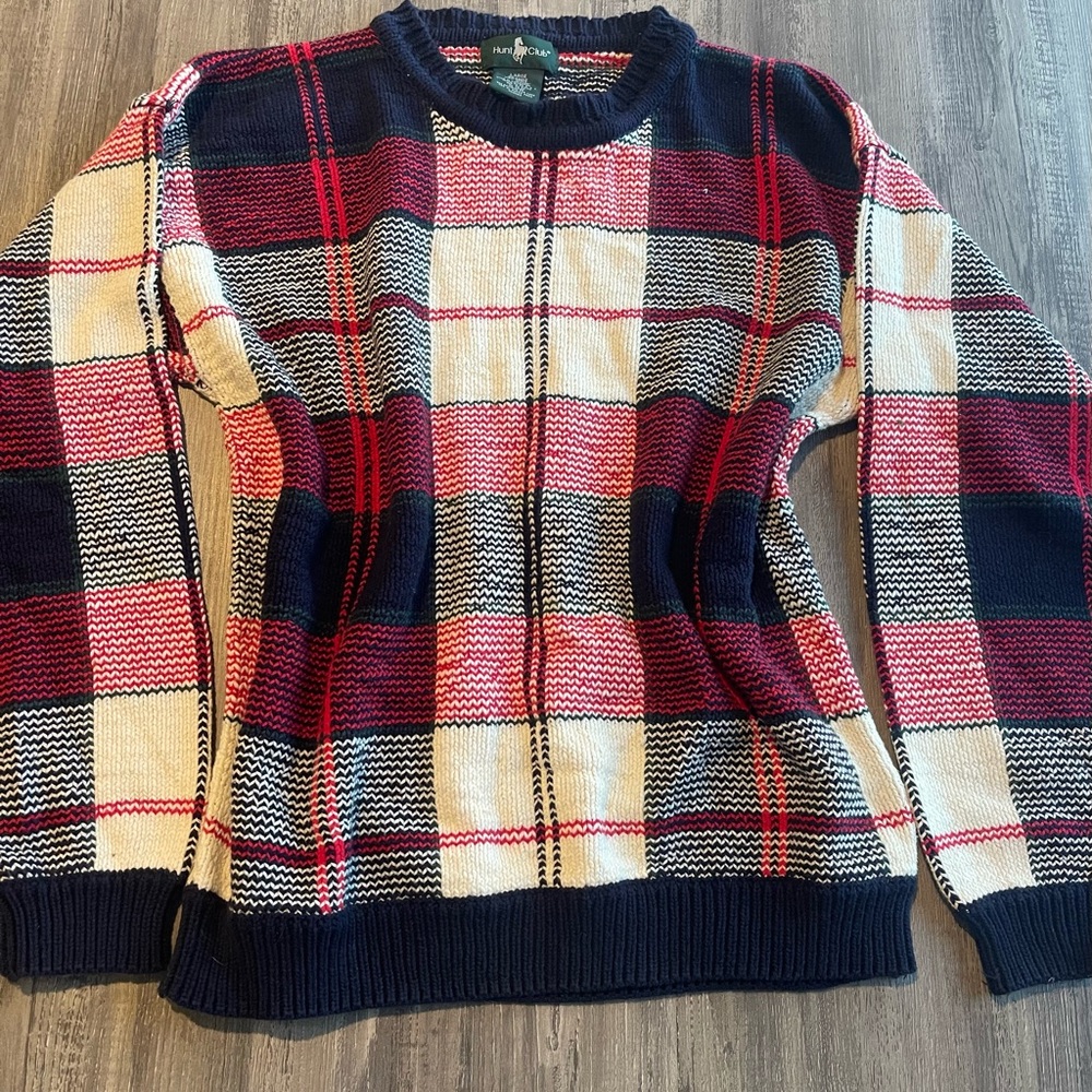 Hunt Club Red and Black Plaid Sweater